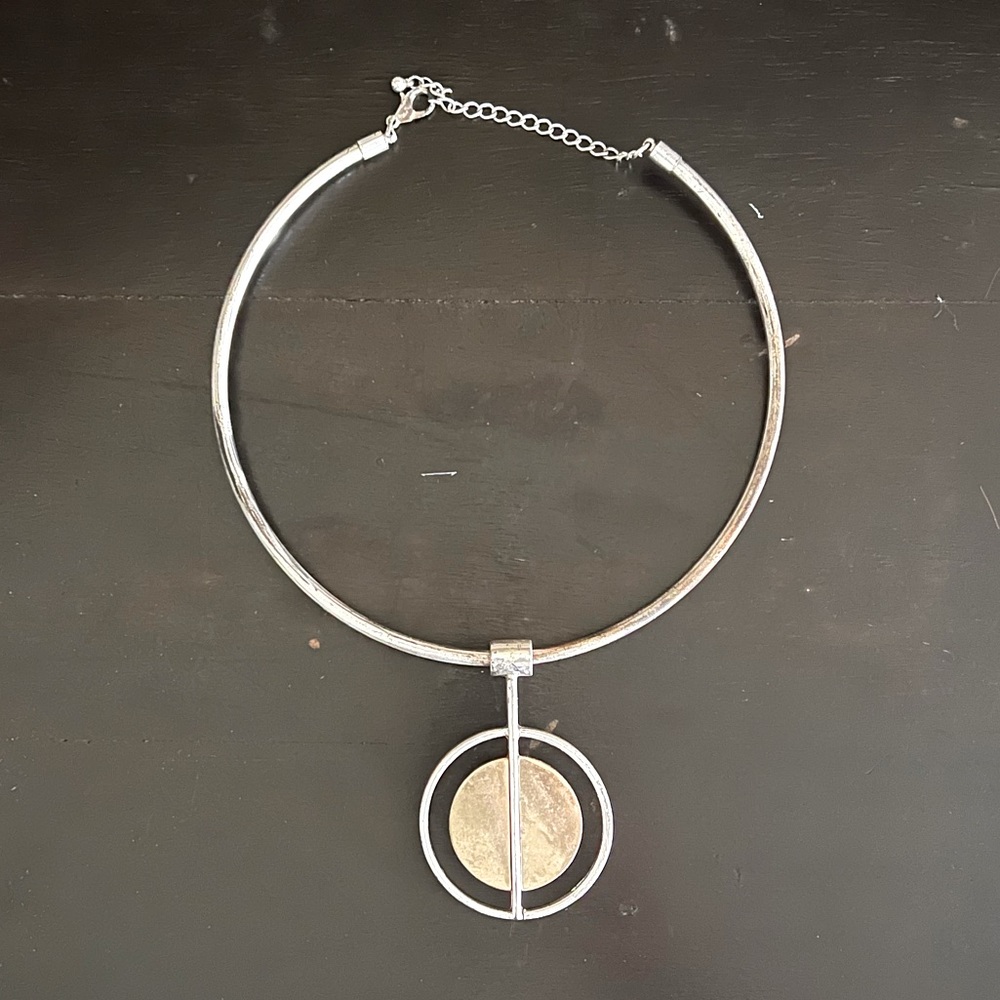 Silver Necklace with Gold.  Short Chain.